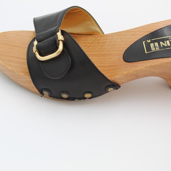 Y2K Iconic Wood Chunky Clog Slip On Mule Buckle Italy Anne Klein 7.5 Black - Picture 7 of 9